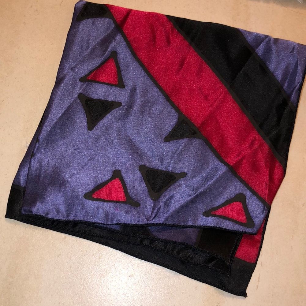 Rick Pallack Silky Purple and Red Geometric Scarf handkerchief